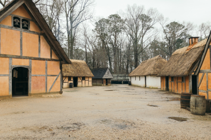 The reconstructed early 17th century streets of Jamestown at the Jamestown Settlement.