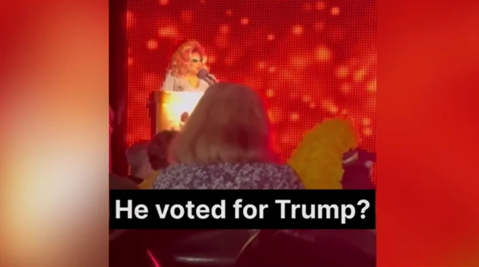 A man wearing a wig and dress was caught on video threatening to 'kill' a Trump supporter following a drag event at a Dallas church.